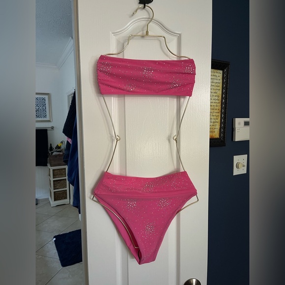 Beach Riot Pink Rhinestone Strapless Bikini Set - Picture 3 of 7